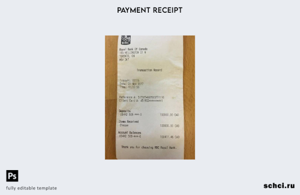 цифровая загрузка шаблона банковского чека Rbc в Канаде